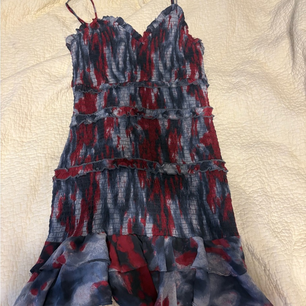 Olivaceous Red and Blue Smocked Mini Dress